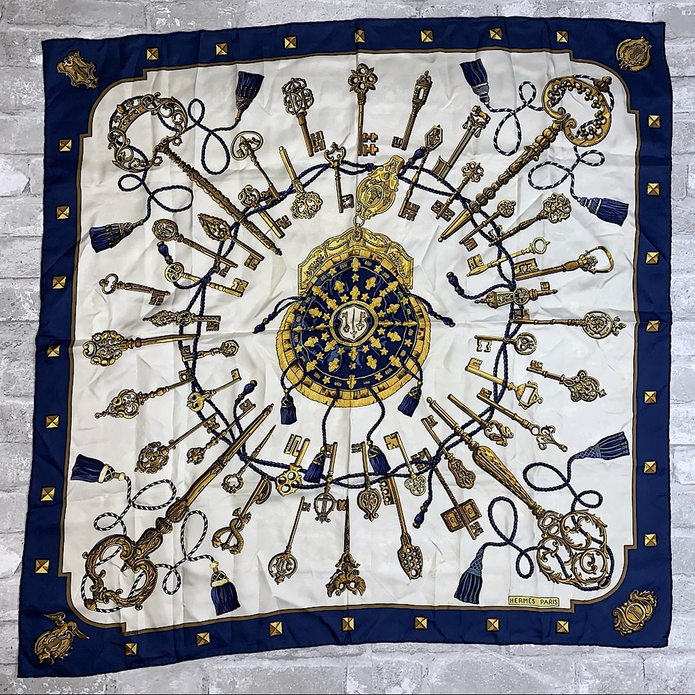 HERMES Silk Keys Les Cles Scarf 90